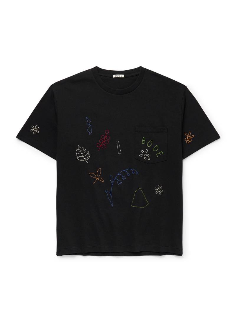 BODE - Field Guide Embroidered Cotton-Jersey T-Shirt - Men - Black - M von BODE