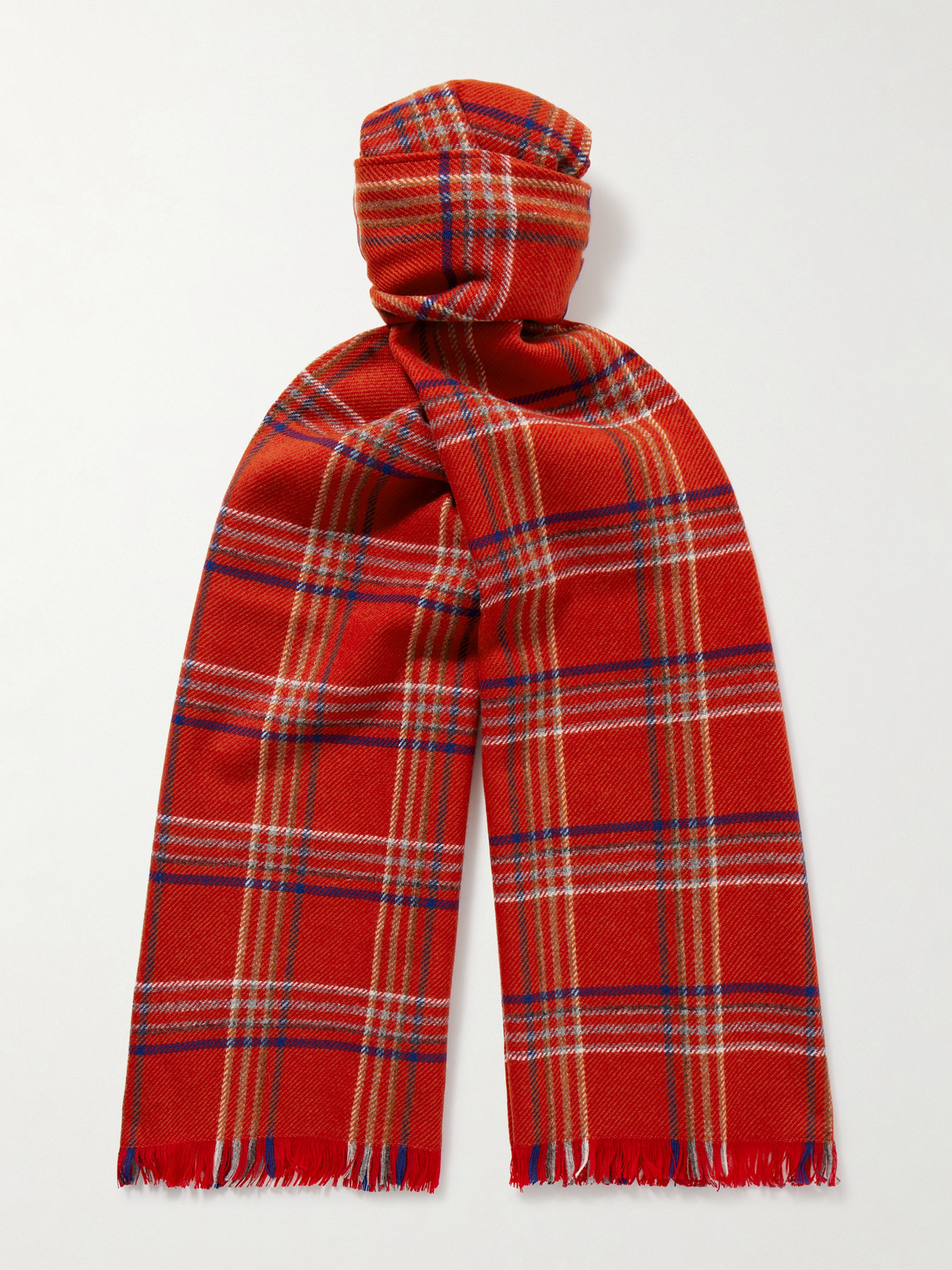 BODE - Gable Checked Fringed Wool Scarf - Men - Red von BODE