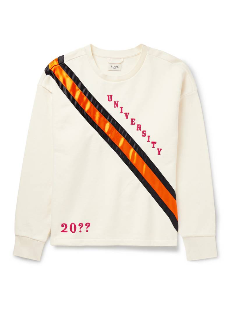 BODE - Grad Colors Satin-Trimmed Embroidered Cotton-Jersey Sweatshirt - Men - Neutrals - XXL von BODE
