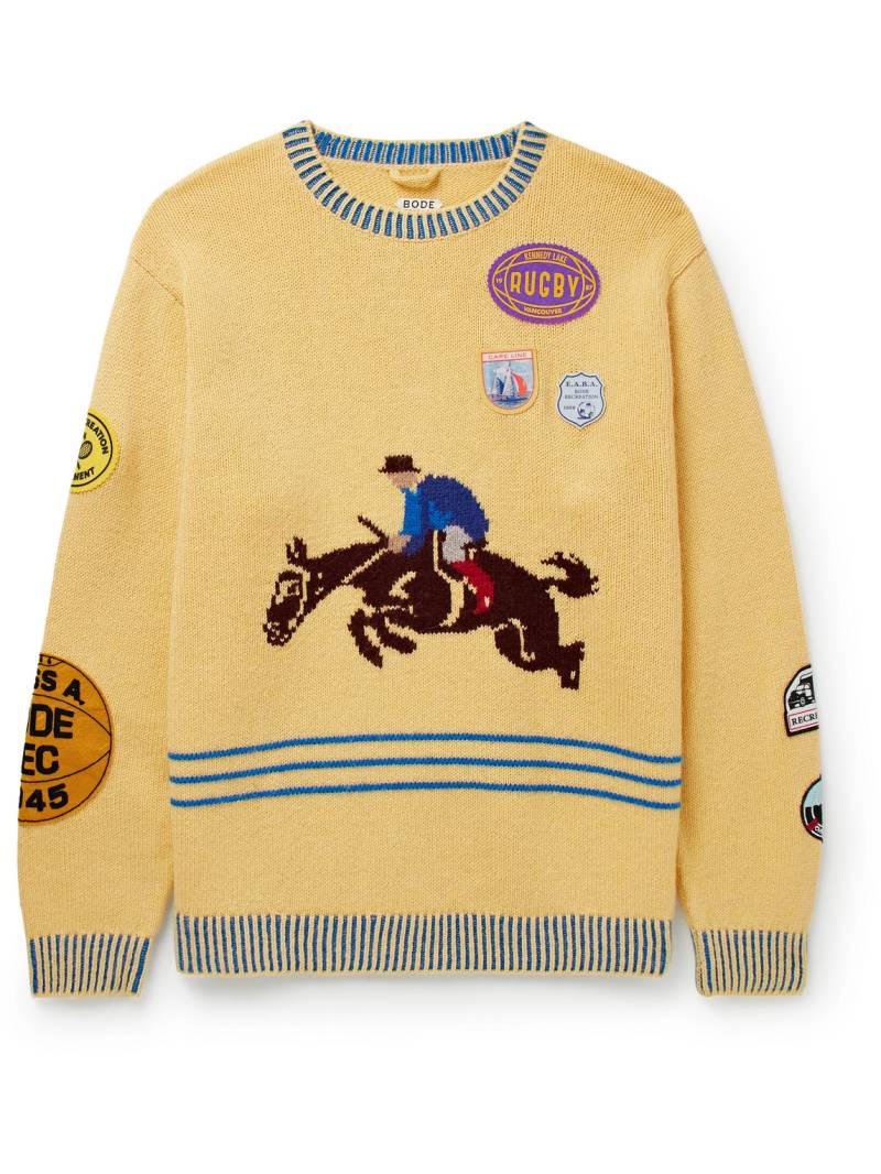 BODE - Jockey Appliquéd Intarsia Alpaca and Wool-Blend Sweater - Men - Yellow - L von BODE