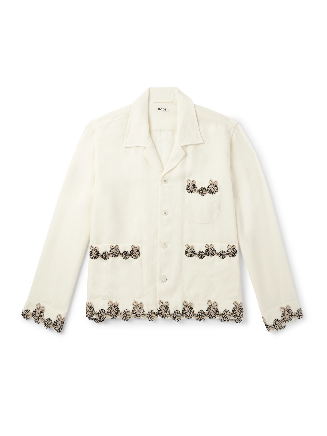 BODE - Laurelist Camp-Collar Logo-Embroidered Appliquéd Wool-Flannel Overshirt - Men - Neutrals - L von BODE