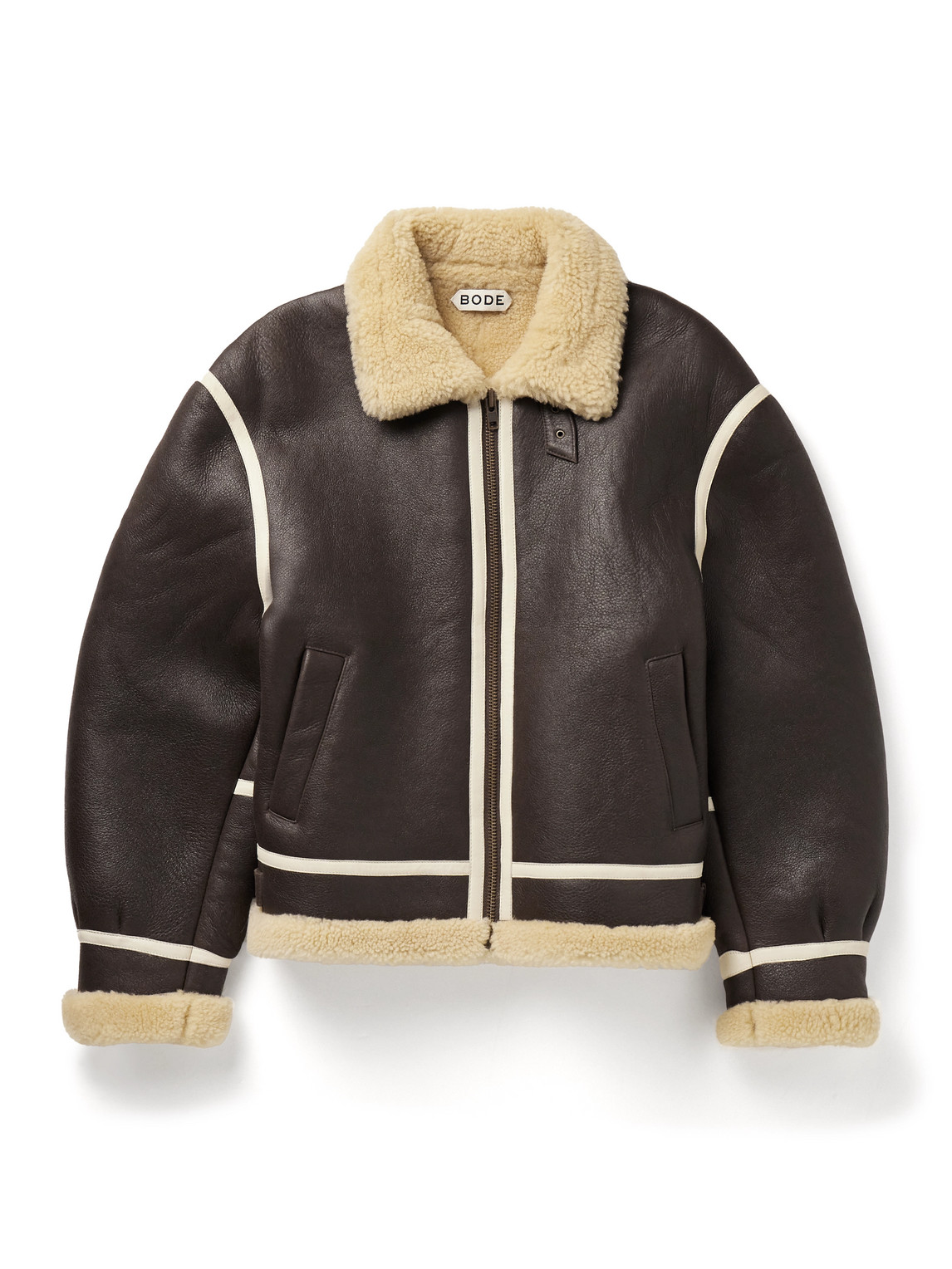 BODE - Leather-Trimmed Shearling Jacket - Men - Brown - S von BODE