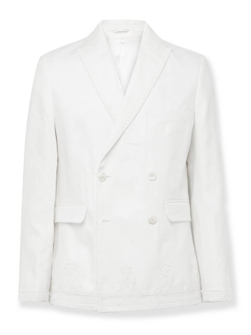 BODE - Marsh Double-Breasted Embellished Tulle-Trimmed Linen Suit Jacket - Men - White - FR 42 von BODE