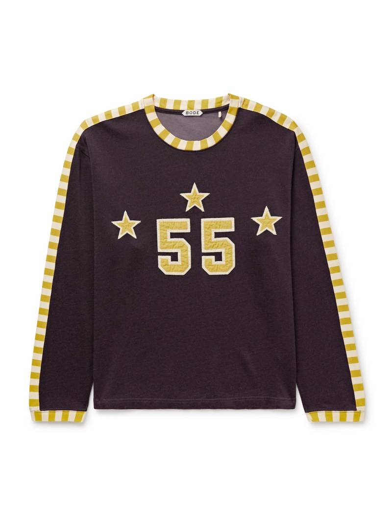 BODE - Medalist Appliquéd Striped Jersey T-Shirt - Men - Brown - L von BODE