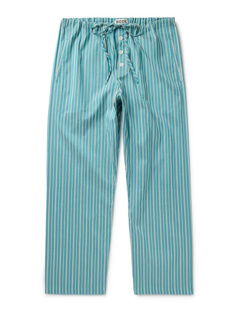 BODE - Shore Straight-Leg Striped Cotton-Blend Drawstring Trousers - Men - Blue - XXL von BODE