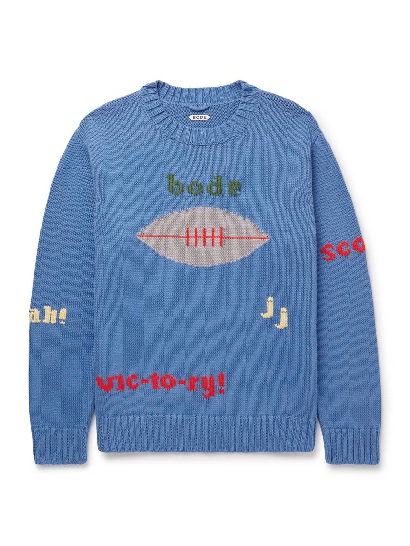 BODE - Spirit Intarsia-Knit Pima Cotton and Merino Wool-Blend Sweater - Men - Blue - XXL von BODE
