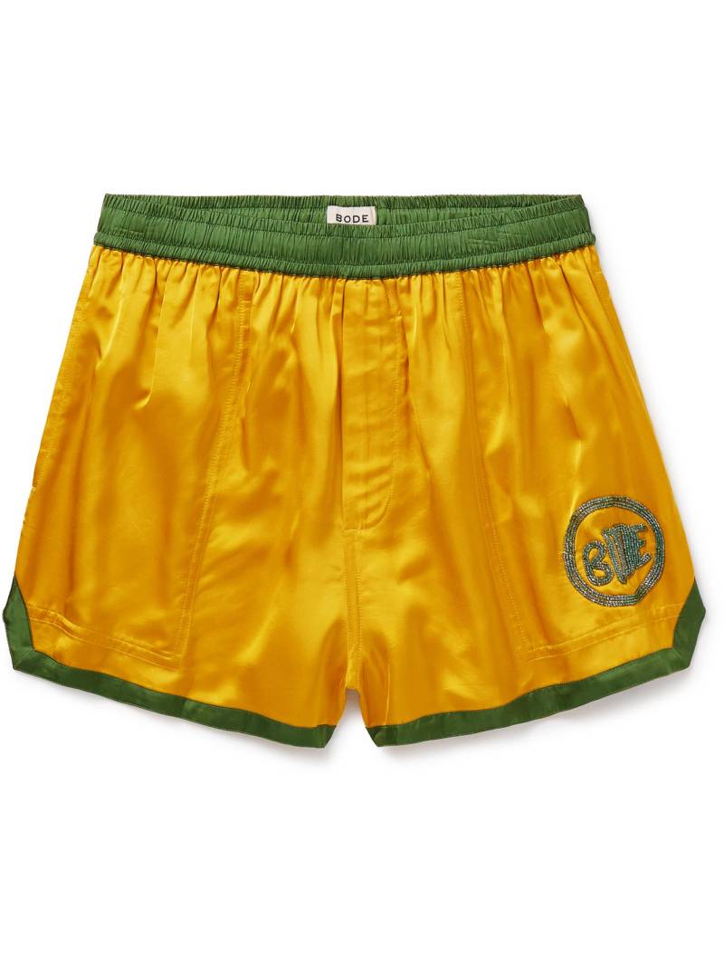 BODE - Straight-Leg Bead-Embellished Satin Shorts - Men - Yellow - XXL von BODE