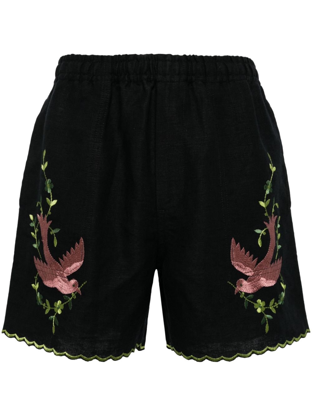 BODE embroidered-design linen shorts - Schwarz von BODE