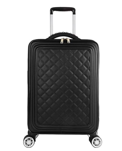 Rollkoffer Koffer Reisekoffer Tragbares Reisegepäck, Weiches, Aufrechtes, Robustes Handgepäck Mit 4 Spinnerrädern Für Damen Koffer Trolley (Color : Black, Size : 18inch) von BODHIS