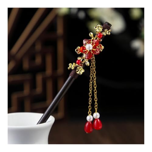 1 x Holz-Haarspange im chinesischen Stil, Blumen-Haarnadel mit Quaste, elegante Damen-Haarspange, Haarschmuck, Vintage(A) von BODOBTF