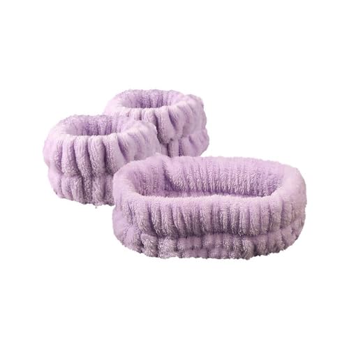 2 Paar Plüsch-Haarbänder aus Korallen-Fleece, wasserdichte Bänder, Gesichtswäsche, saugfähiges Armband, Kopfbedeckung, Haar-Zubehör (lila) von BODOBTF