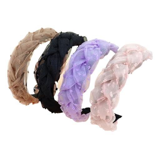 4 einfache, hochwertige geflochtene Organza-Haargummis, breit gedrehte Zopf-Haargummis von BODOBTF