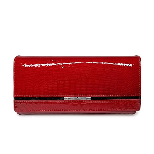 BODOBTF Damen Geldbörse Echtes Leder Weiblich Designer Geldbörse Luxus Marke Frauen Ausweishalter Münzgeldbörsen Lady Geldtasche Clutch Geldbörse, rot, Einheitsgröße von BODOBTF