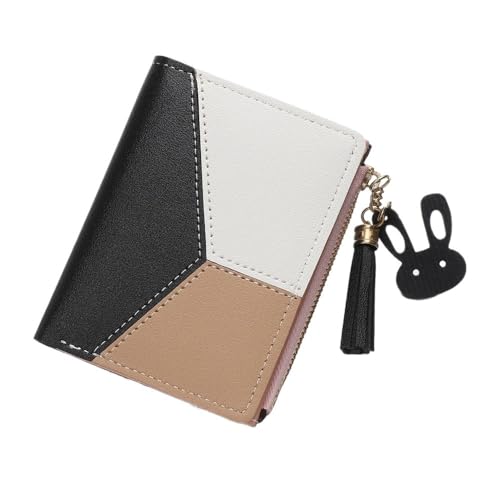 BODOBTF Damen Geldbörse PU Leder Damen Geldbörse aus Leder Frauen Geldbörsen Kartenhalter Faltbare Tragbare Lady Münzbörsen, Schwarz , 2PCS von BODOBTF