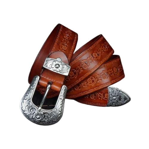 BODOBTF Gürtel im Court-Stil, geprägt, Western-Cowboy-Gürtel, Stahlschnalle, echtes Leder, Punk-Jeans-Gürtel für Herren, hellbraun, 125 cm BODOBTF Gürtel im Court-Stil, geprägt, Western-Cowboy-Gürtel, Stahlschnalle, echtes Leder, Punk-Jeans-Gürtel für Herren, hellbraun, 125 cm von BODOBTF
