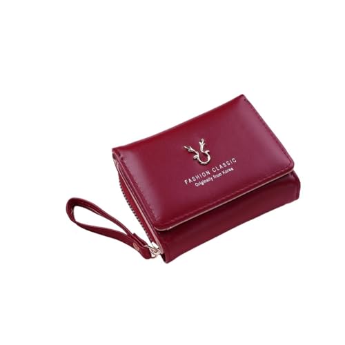 BODOBTF Luxusmarke Damen Kleine Geldbörse Weiblich Kartenhalter Kurze Geldbörsen mit Münzgeldbörse für Frauen Damen PU Leder Hasp Mini Clutch, rot, Einheitsgröße von BODOBTF