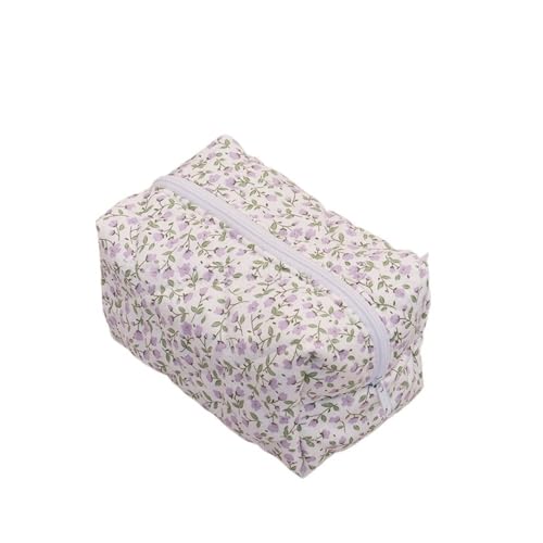 BODOBTF Modische gesteppte Make-up-Aufbewahrungstasche, tragbar, Reise-Organizer, Kosmetiktasche, Kulturbeutel, niedliche Make-up-Handtasche, Blumenmotiv, 366 Violett, Einheitsgröße von BODOBTF