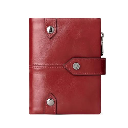 BODOBTF Münzgeldbörse Kopfschicht Rindsleder Uni Kartenhalter Echtleder Herren und Damen Kurze Geldbörse Kleine Geldbörse Münzbörse, rot, Einheitsgröße von BODOBTF