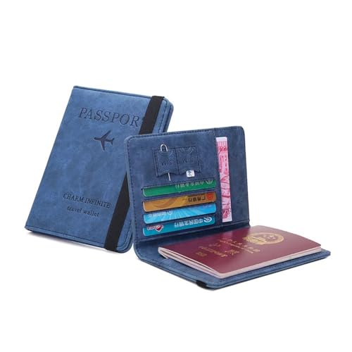BODOBTF Reisepasshülle aus Leder mit elastischem Band, für Herren und Damen, Reisepasshülle, Kartenhülle, blau, Einheitsgröße von BODOBTF