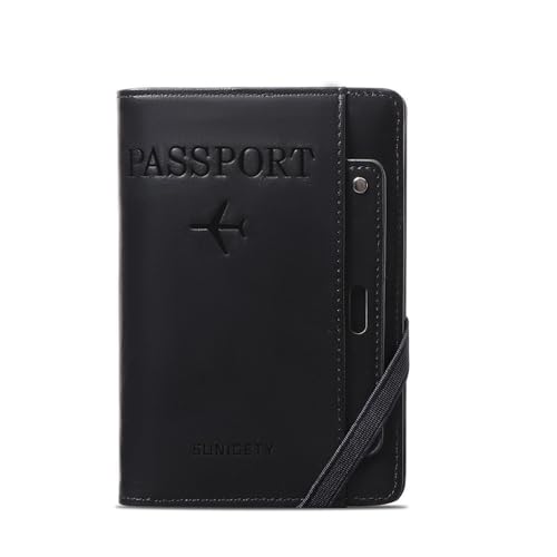 BODOBTF Schutzhülle für Damen und Herren, RFID-Vintage-Stil, Reisepass, multifunktional, Ausweis, Bankkarte, PU-Leder, Reisezubehör, Schwarz , Einheitsgröße von BODOBTF