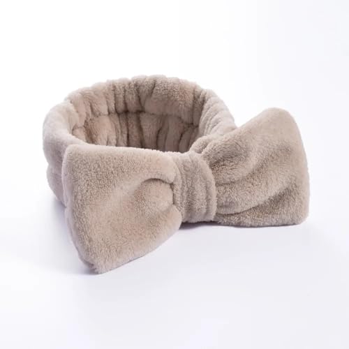 Damen-Stirnbänder mit solider Schleife, Korallen-Fleece, Make-up, Spa, Waschen, Gesicht, Turban, Kopfwickel, Mädchen, Haar-Handtuch, Zubehör, Stirnband, Haarbänder (helles Kaffee) von BODOBTF