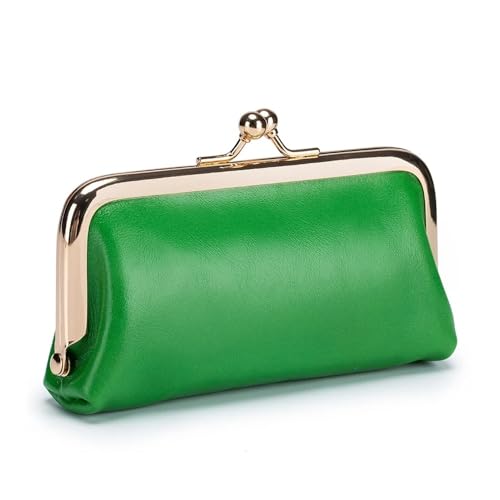 Echtes Leder Retro Münzbörse Damen Mode Lippenstift Tasche Mini Clip Tasche Kleine und Exquisite Mädchen Münzaufbewahrungstasche, grün, 1 Stpck von BODOBTF