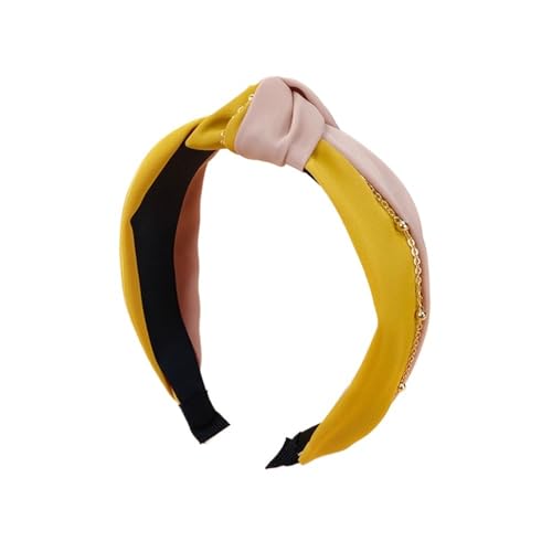 Haarband mit Farbblockknoten, einfache Stoffkette, Haarkarten, modisches Mädchen gekräuseltes Haarband (gelb + braun) von BODOBTF