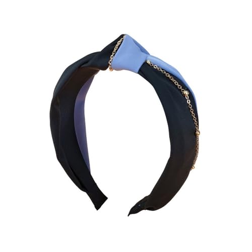 Haarband mit Farbblockknoten, einfache Stoffkette, Haarkarten, modisches Mädchen gekräuseltes Haarband (schwarz + blau) von BODOBTF