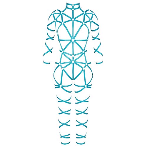 BODYCAGE Strapsgürtel BH Brustgurt Gothic Käfig Dessous Set Body Harness Damen Halloween Punk Party Festival Rave, himmelblau, One size von BODY CAGE