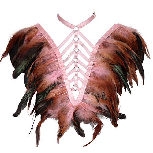 Federn Epauletten Damen Body Harness BH Dessous Käfig Punk Top Brustgurt Festival Rave Burning Man, Primärfarbe: Rosa, Einheitsgröße Federn Epauletten Damen Body Harness BH Dessous Käfig Punk Top Brustgurt Festival Rave Burning Man, Primärfarbe: Rosa, Einheitsgröße von BODY CAGE
