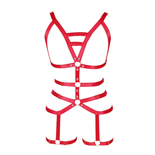 Harness BH Weibliche Body Harness Set Strumpfband Punk Gothic Stil weich und elastisch Größe kann angepasst werden, rot, Einheitsgröße von BODY CAGE
