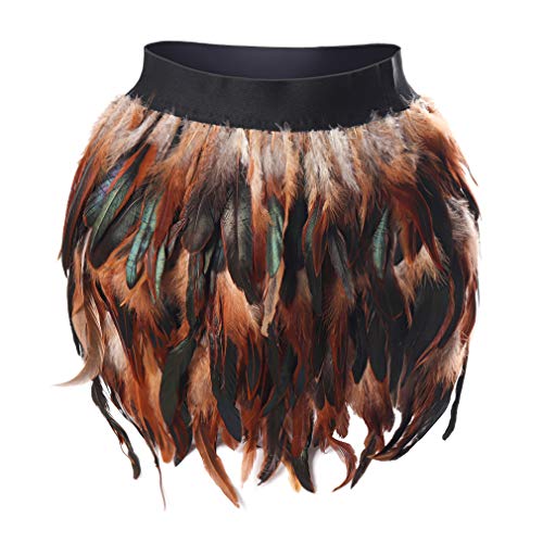 Party Supplies Damen Mid Waist A-Linie Kurzer Federrock Halloween Tanz Festival Rave, Braun-fz0027, Groß von BODY CAGE