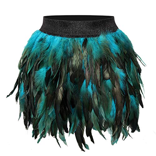 Party Supplies Damen Mid Waist A-Linie Kurzer Federrock Halloween Tanz Festival Rave, Jade Green-fz0021, Groß von BODY CAGE