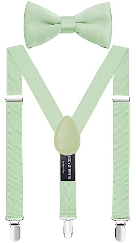 ZXEROYM Hosenträger und Fliege für Jungen und Herren, elastisch, verstellbar, Salbeigrün, 47" (adult) von ZXEROYM