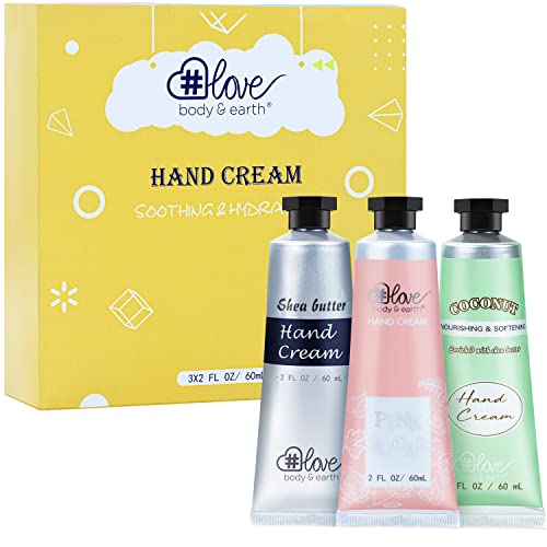 Body & Earth Love Handcreme Geschenkbox für Frauen, natürliche Zutaten mit Sheabutter, Handpflegecreme für trockene Hände,3x60ml Reisegrößenlotion Set (Gelb) von BODY & EARTH # LOVE