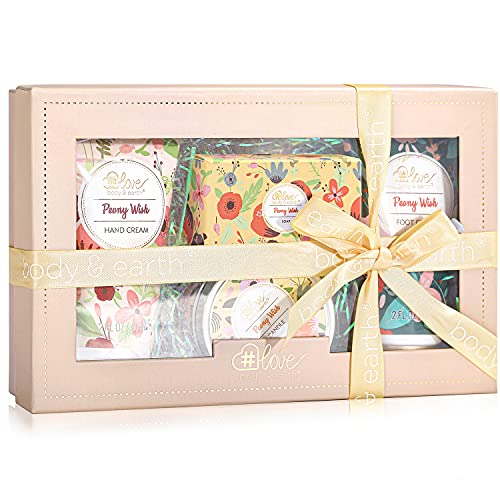 Body & Earth Love Duftkerze Handcreme Damen Geschenkset, 4-teilig. Pfingstrose Duft Geschenkbox, Duftgel, Handcreme, Fußcreme, Seife, Muttertagsgeschenk, Geburtstagsgeschenk von BODY & EARTH # LOVE