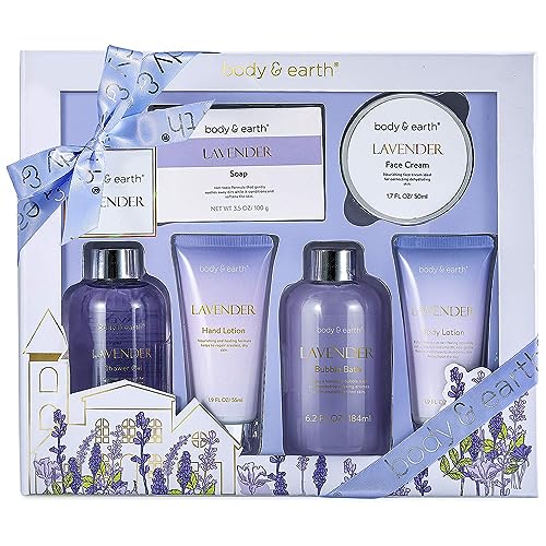 BODY & EARTH Lavendel Geschenke für Frauen 6 tlg, Geburtstagsgeschenk für frauen,Duschgel, Körperbutter, Handcreme, Badeset Geschenk Frauen, wellness set für frauen, Freundin, Mama von BODY & EARTH