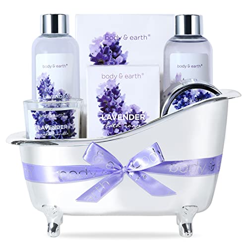 BODY & EARTH Lavendel Wellness Set für Frauen 7 tlg. Beauty Set, Badeset Frauen Geschenk, Geburtstagsgeschenk für Frauen,Mama,Freundin von BODY & EARTH