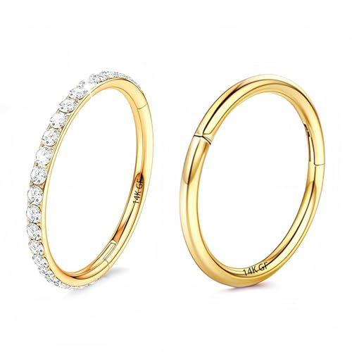 BODY16G CZCZ 14K Gold Gefüllte Septumringe Hoop 16G 8mm/10mm 316L Segment Nasenringe für Männer, Knorpel Clicker Creolen für Rook, Daith, Tragus, Hypoallergen, Edelstahl, Zirkonia von BODY16G CZCZ
