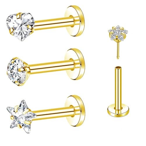 BODY16G CZCZ 16G gewindelose Nasenstecker Ringe für Damen und Herren, 316L Chirurgenstahl, flache Rückseite, Nasenstecker, Labret-Ohrstecker, Schmuck, 8 mm Länge, Gold 2 BODY16G CZCZ 16G gewindelose Nasenstecker Ringe für Damen und Herren, 316L Chirurgenstahl, flache Rückseite, Nasenstecker, Labret-Ohrstecker, Schmuck, 8 mm Länge, Gold 2 von BODY16G CZCZ