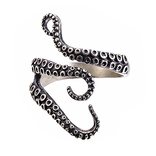 BODYA Gothic Punk Edelstahl Octopus Tentakel Ring Tintenfisch Kraken Nyarlathotep Größe Einstellbar von BODYA