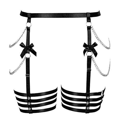 BODYCAGE Gothic Strapsgürtel Körperkette Dodu Große Größe Punk Party Körpergeschirr Damen Verstellbar Dessous Käfig Festival Rave, Schwarz , One size von BODY CAGE