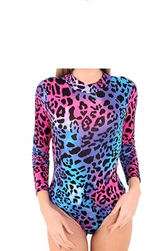 BODYWEAR LTD Damen Body mit Rollkragen, langärmelig, Stretch, bedruckt, Größen 34-40, Neon Leopard, M/L von BODYWEAR LTD