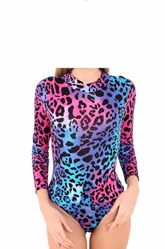BODYWEAR LTD Damen Body mit Rollkragen, langärmelig, Stretch, bedruckt, Größen 34-40, Neon Leopard, S/M von BODYWEAR LTD