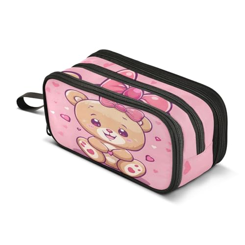 BOENLE Niedliches Teddybär-Federmäppchen, großes Federmäppchen mit Reißverschlussfächern, großes Fassungsvermögen, Schreibwaren, Stifttasche, Organizer für Kinder, Teenager, Erwachsene, Schule von BOENLE