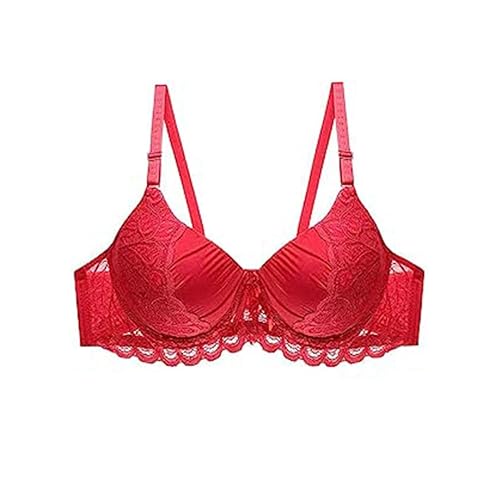 36-42 (B-C) Damen Spitze Sexy BH Alltag BH Stahl Ring Push Up Raffung BH Spitze Panties Bikini, rot, 95B von BOEYAA