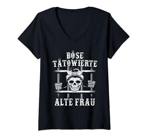 Damen BÖse Tätowierte Alte Frau lustige geschenk T-Shirt mit V-Ausschnitt Damen BÖse Tätowierte Alte Frau lustige geschenk T-Shirt mit V-Ausschnitt von BÖse Tätowierte Alte Frau lustige geschenk