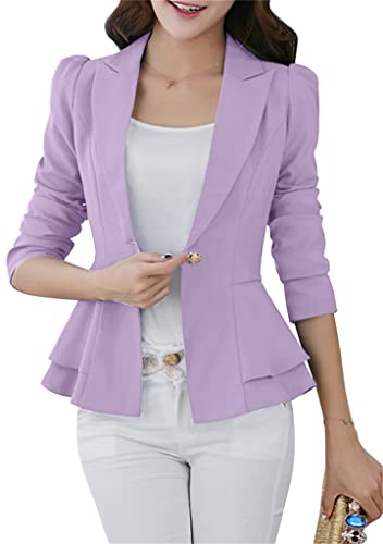 BOFETA Damen Blazer Einfarbig Reverskragen Jacke Langarm Lang Vorne Offen Strickjacke Slim Fit Freizeit Blazer Lila XL von BOFETA