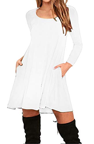 BOFETA Damen Langärmeliges Kleid Casual Pocket T-Shirt Kleid Weiß Xs von BOFETA