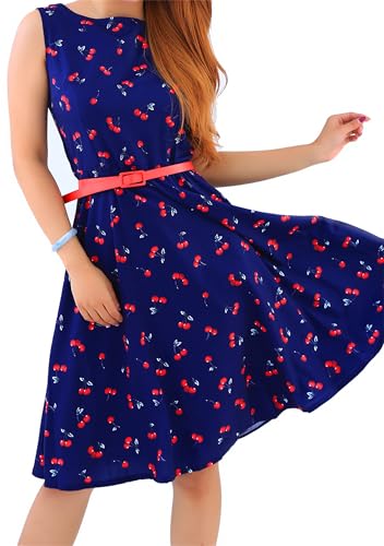 BOFETA Frauen Vintage Plus Size Kleid Polka Dot Loose Sundress Knielang Retro Kleider Blaue Kirsche S von BOFETA